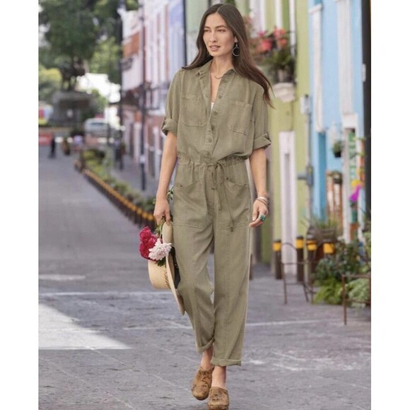 SUNDANCE Wayside Cargo Utility Jumpsuit XL Green Vintage Wash Roll Tab Coveralls - Picture 1 of 15